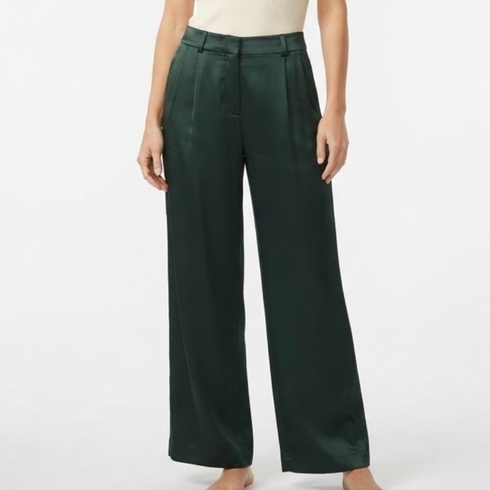 Rafaella Pleated Wide Leg Trousers Women's 12 Green Gables Dark Academia Holiday